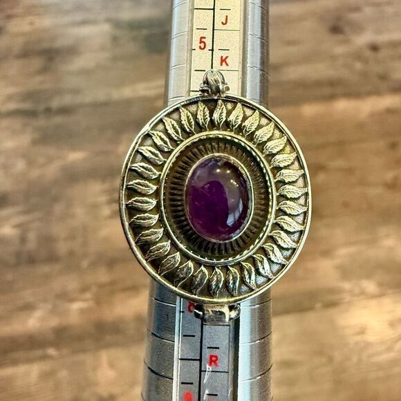 Natural Amethyst Cabochon Poison Pillbox Locket Ring Boho Sterling Silver New - Picture 2 of 9